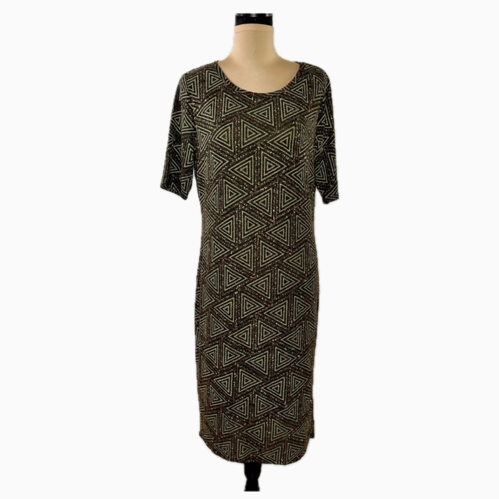 LuLaRoe Black and metallic gold Triangle Midi Dress